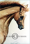 Portrait of M.T. Dubai, original watercolor painting of a chestnut Arabian horse by Eugenia Talbott