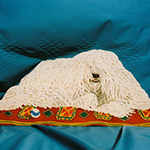 Free standing painting of a Komondor, painted on wood