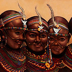 Portrait of Samburu Girls, original oil painting of a group of African Samburu girls in native tribal dress by Eugenia Talbott