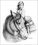Portrait of Shelby, original graphite drawing of a little girl on her horse by Eugenia Talbott