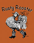 Alternate black and white Logo for Rusty Rooster gallery in Wickenburg, AZ by Eugenia Talbott.