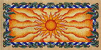Tile rendering of Sunburst with Vine Border custom design for a tiled floor by Eugenia Talbott