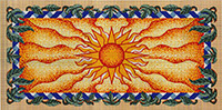 Tile rendering of Sunburst with Vine Border custom design for a tiled floor by Eugenia Talbott