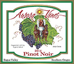 Wine label for 2014 Pinot Noir produced by Aurora Vineyards by Eugenia Talbott.