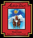 Wine label for 2015 Viognier produced by Aurora Vineyards by Eugenia Talbott.