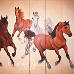 Flight, original painting of Arabian horses running free.
